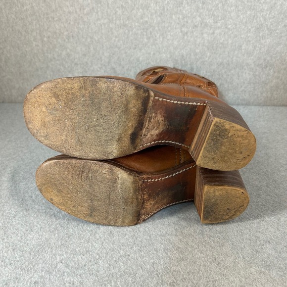 FRYE Sabrina Floral Inlay Campus Boots Brown Leather Western Womens Size 8B Vntg - Picture 6 of 16